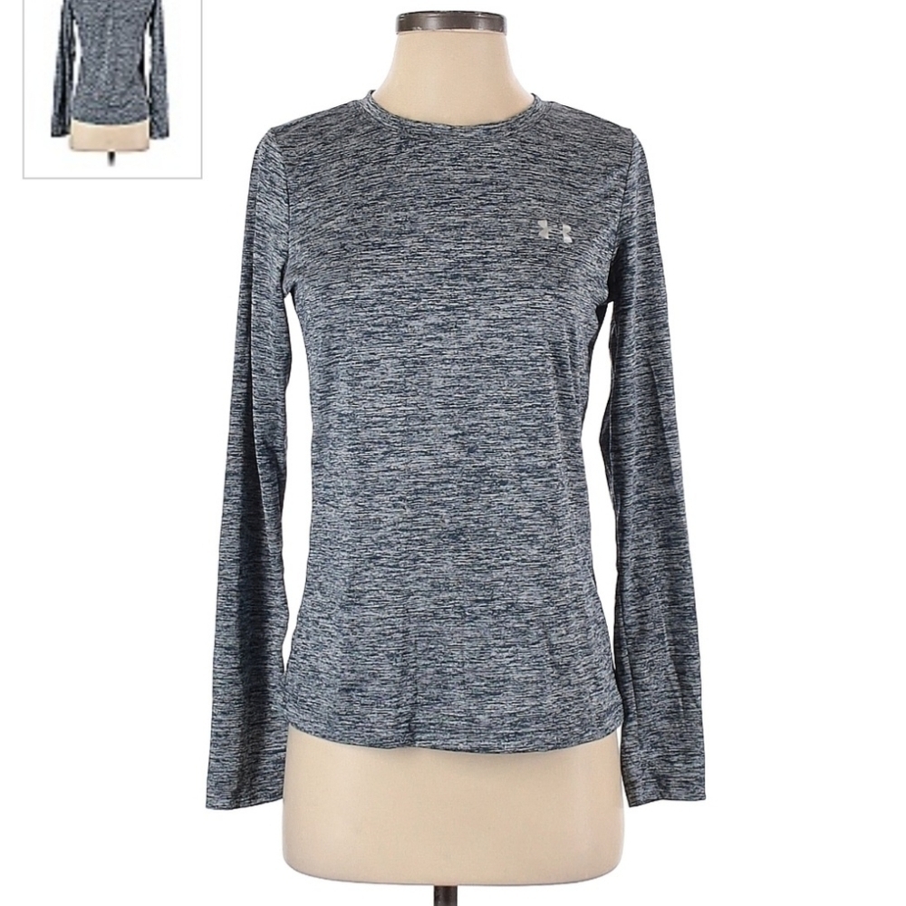 Under Armour Long Sleeve Shirt Heathered Grey Blue Loose Heatgear Women's XS EUC